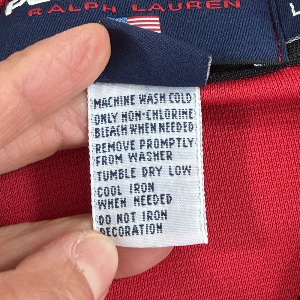 Vintage Ralph Lauren Polo Sport Warm Up Tear Away Snap Shirt Red Black Men Large - Picture 8 of 8